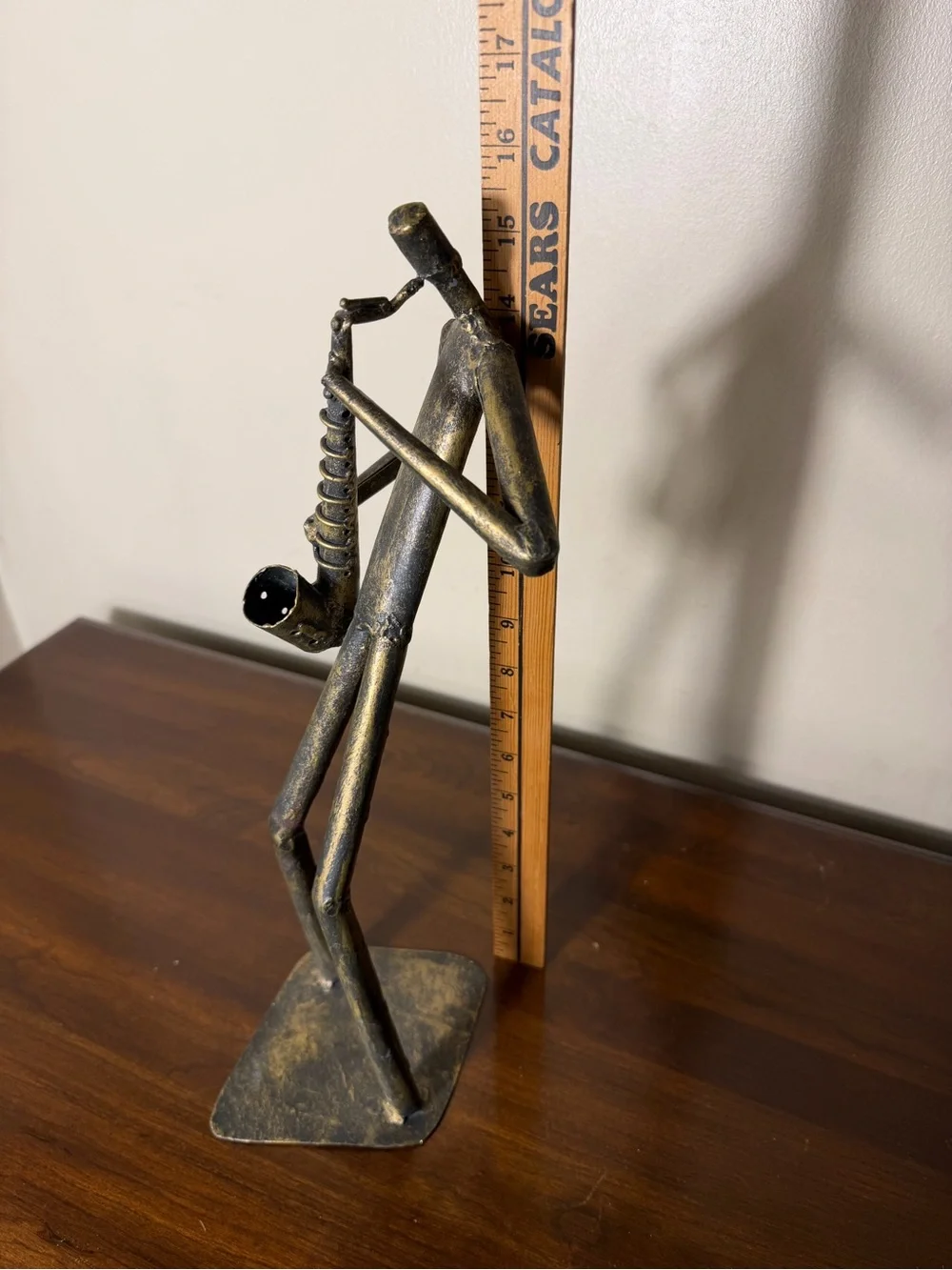 Z Gallerie brutalist style saxophone player tube metal sculpture approximate 15